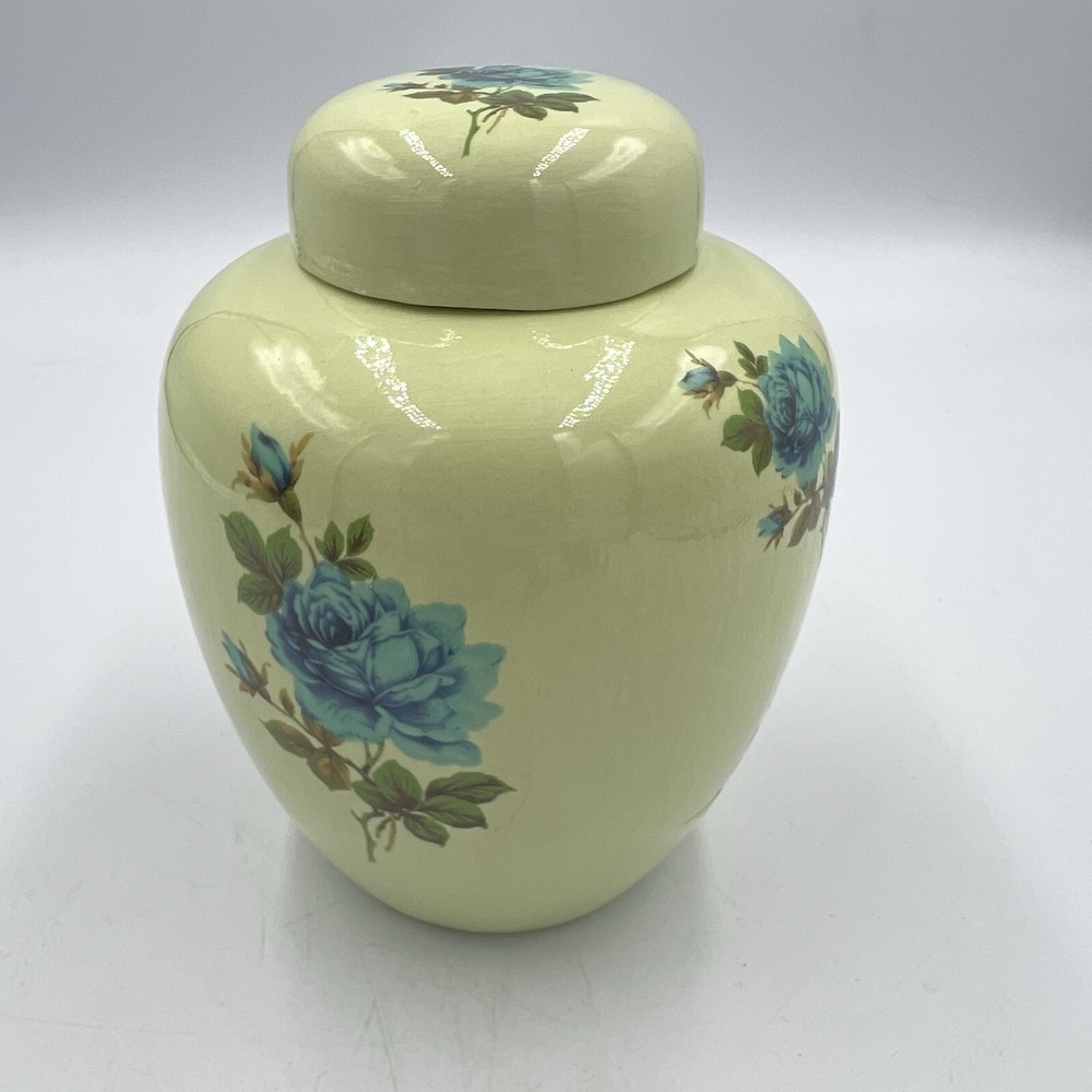 Vintage Yellow Green Floral Ginger Jar Omni‎ International 5.5" Ceramic